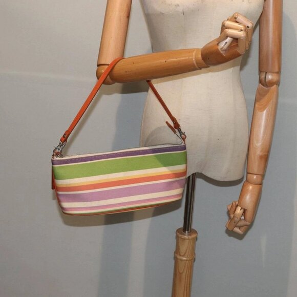 BURBERRY Nova Check Blue Label Hand Bag Canvas Orange Purple Auth - Picture 1 of 16